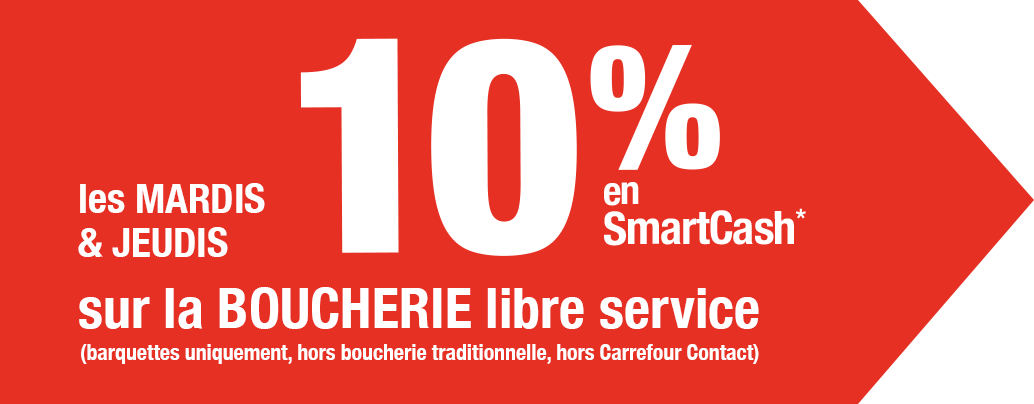 Les mardis et jeudis 10% en SmartCash sur la boucherie libre service