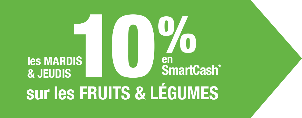 Les mardis et jeudis 10% en SmartCash sur les fruits et légumes